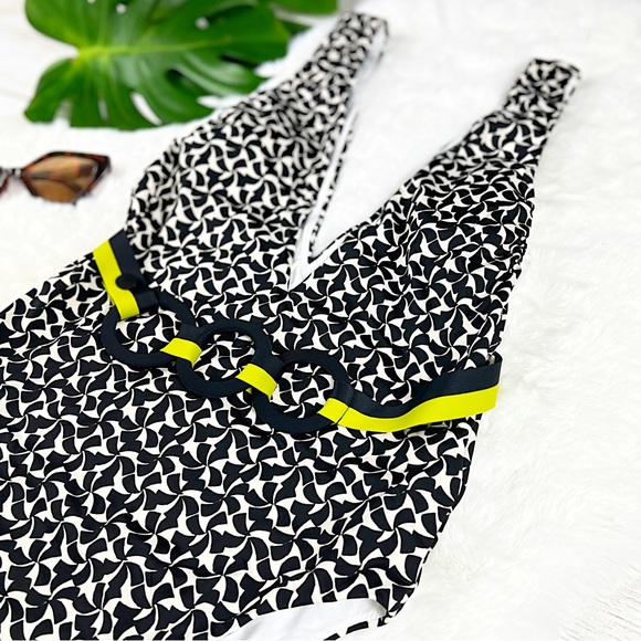 NEW Sz Medium La Perla Black White Printed Summer Winds Plunge One Piece Bikini - Picture 5 of 9